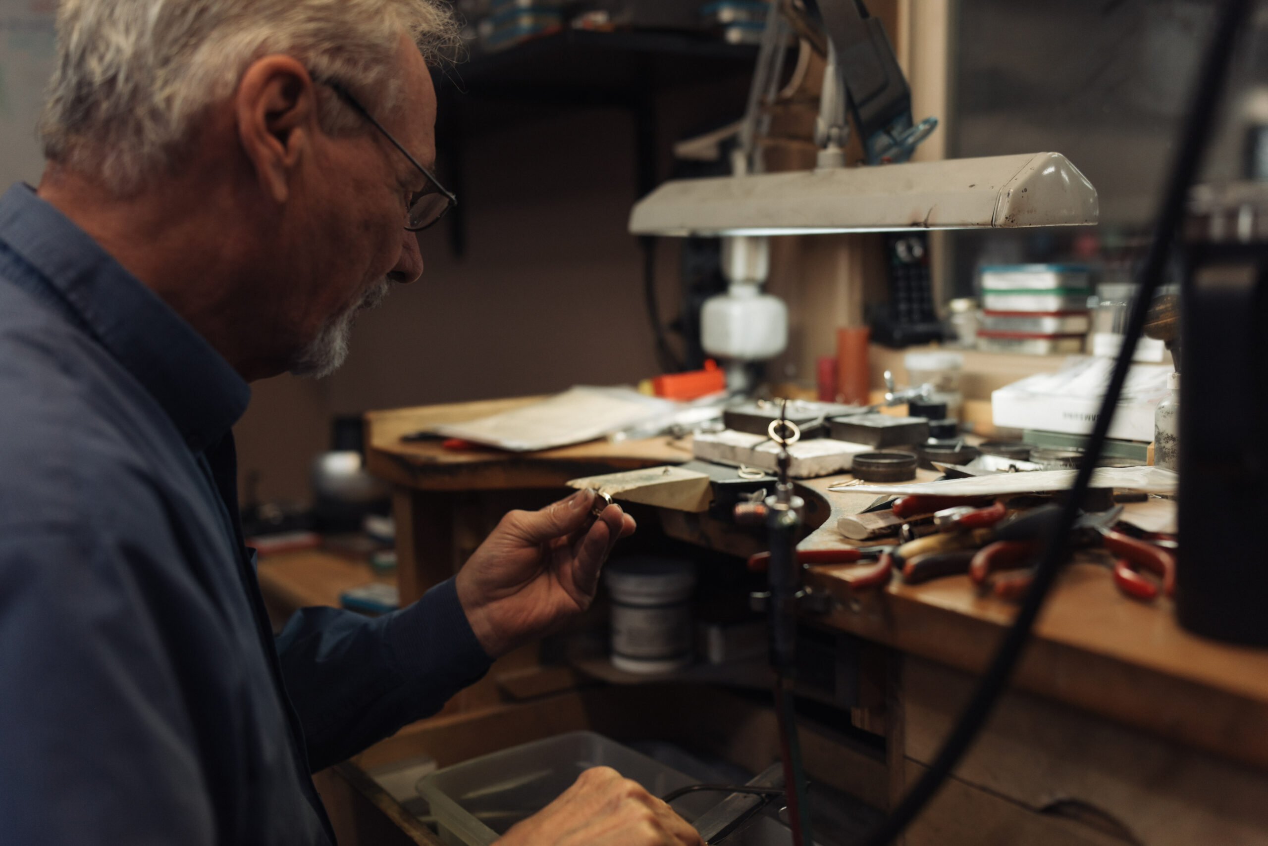 Mike working on jewelry